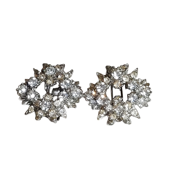 Vintage Elegant Silver Crystal Earrings Clip On - Picture 6 of 14